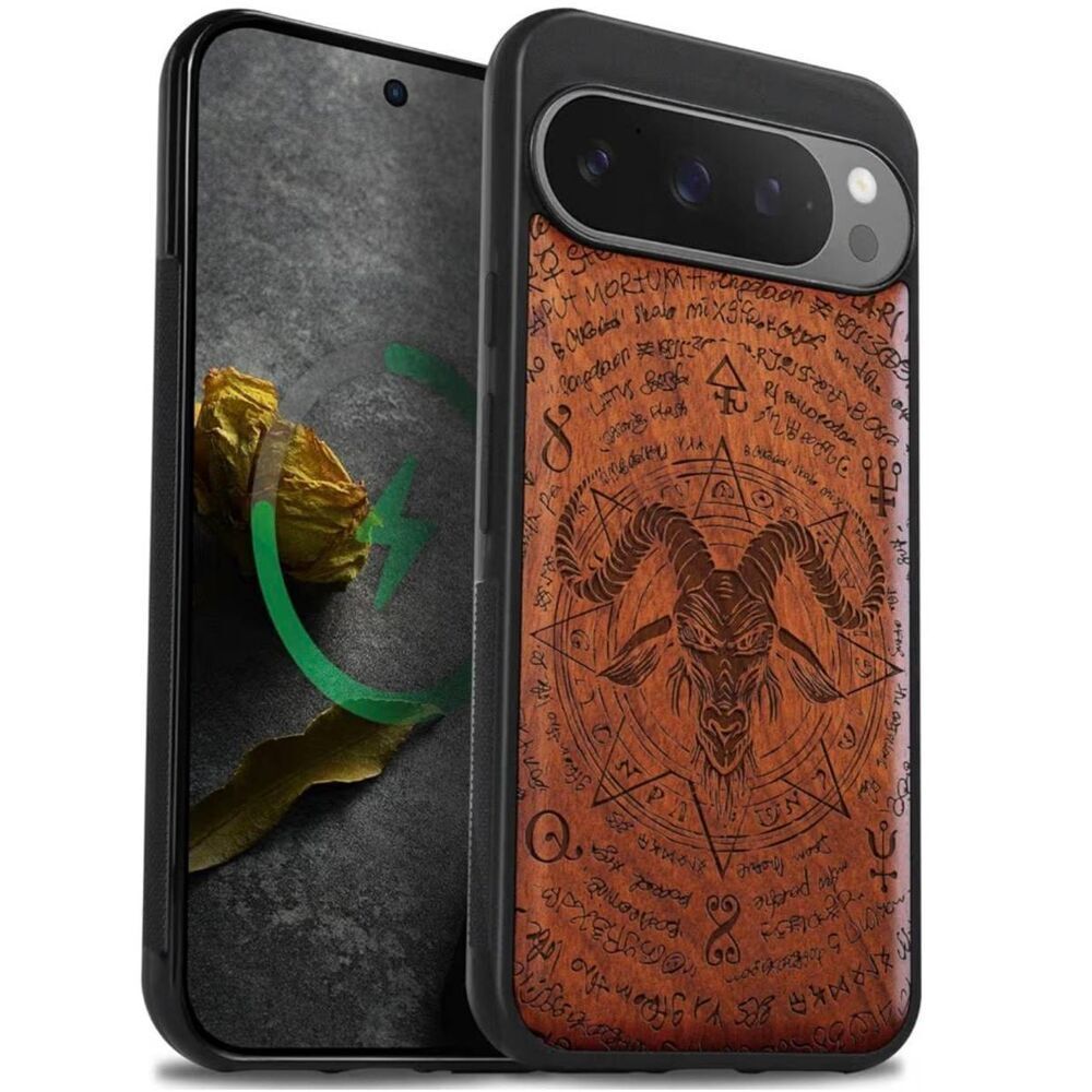 Google Pixel 9 Pro Wooden Magnetic Case Goat Artisan Crafted Alternative Witch